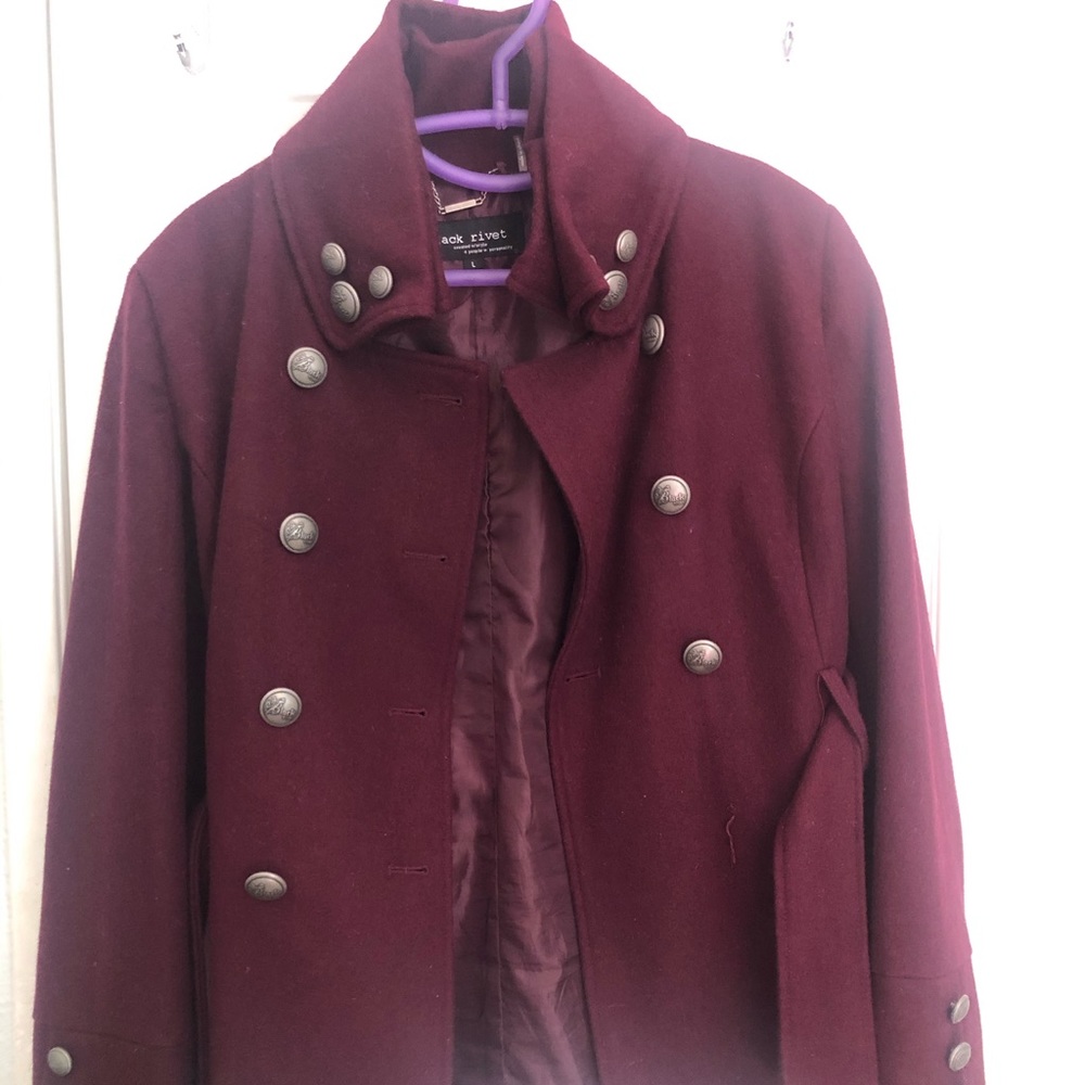 Wine colored peacoat from black rivet